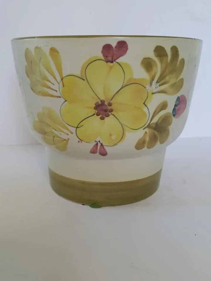Mid Century Pottery Planter Portugal Handpainted Floral - 3
