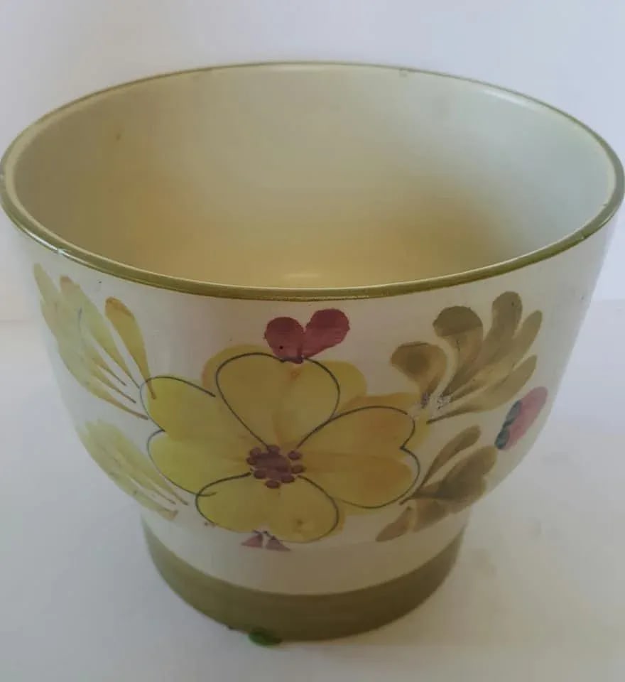 Mid Century Pottery Planter Portugal Handpainted Floral - 5