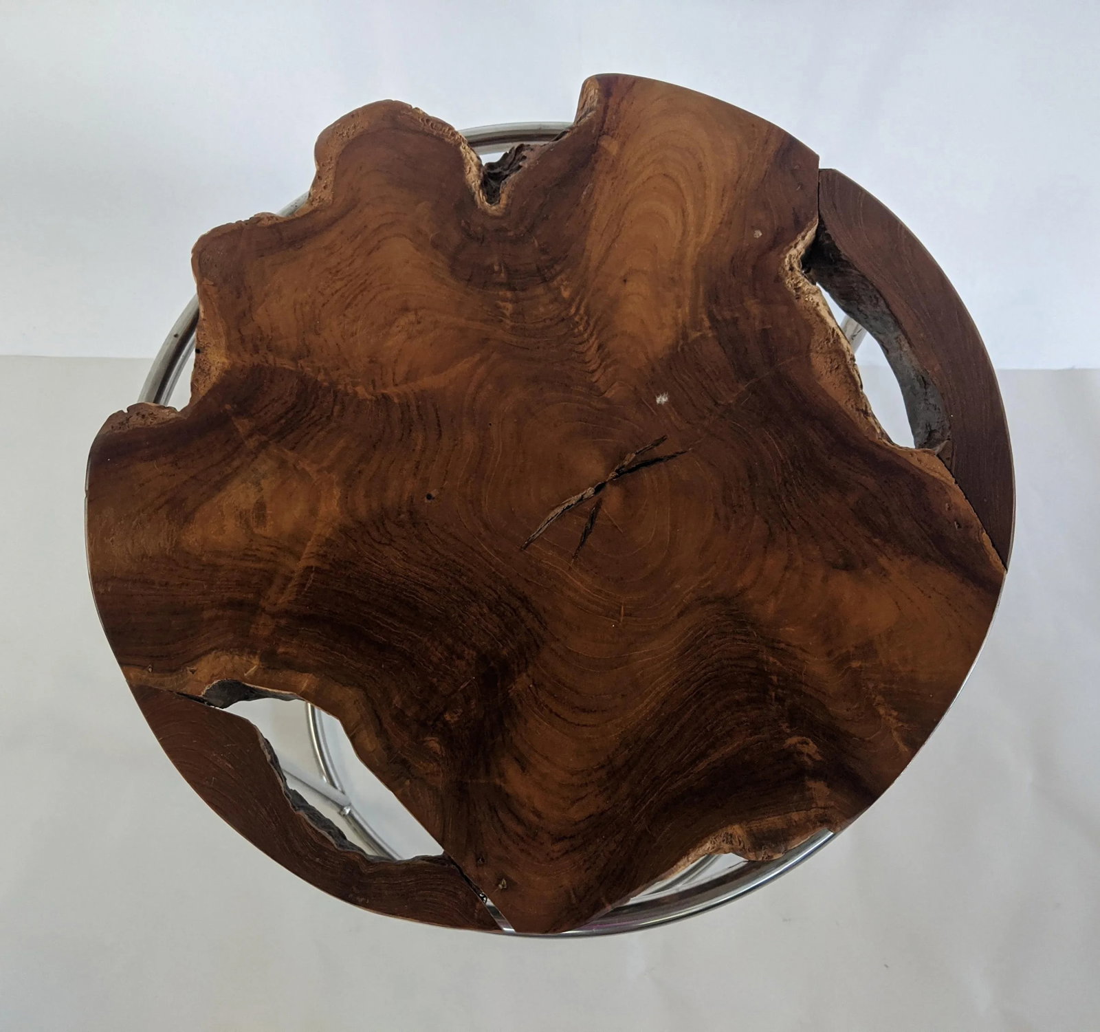 Modern Live Edge Wood Slab and Chrome Side Table - 5