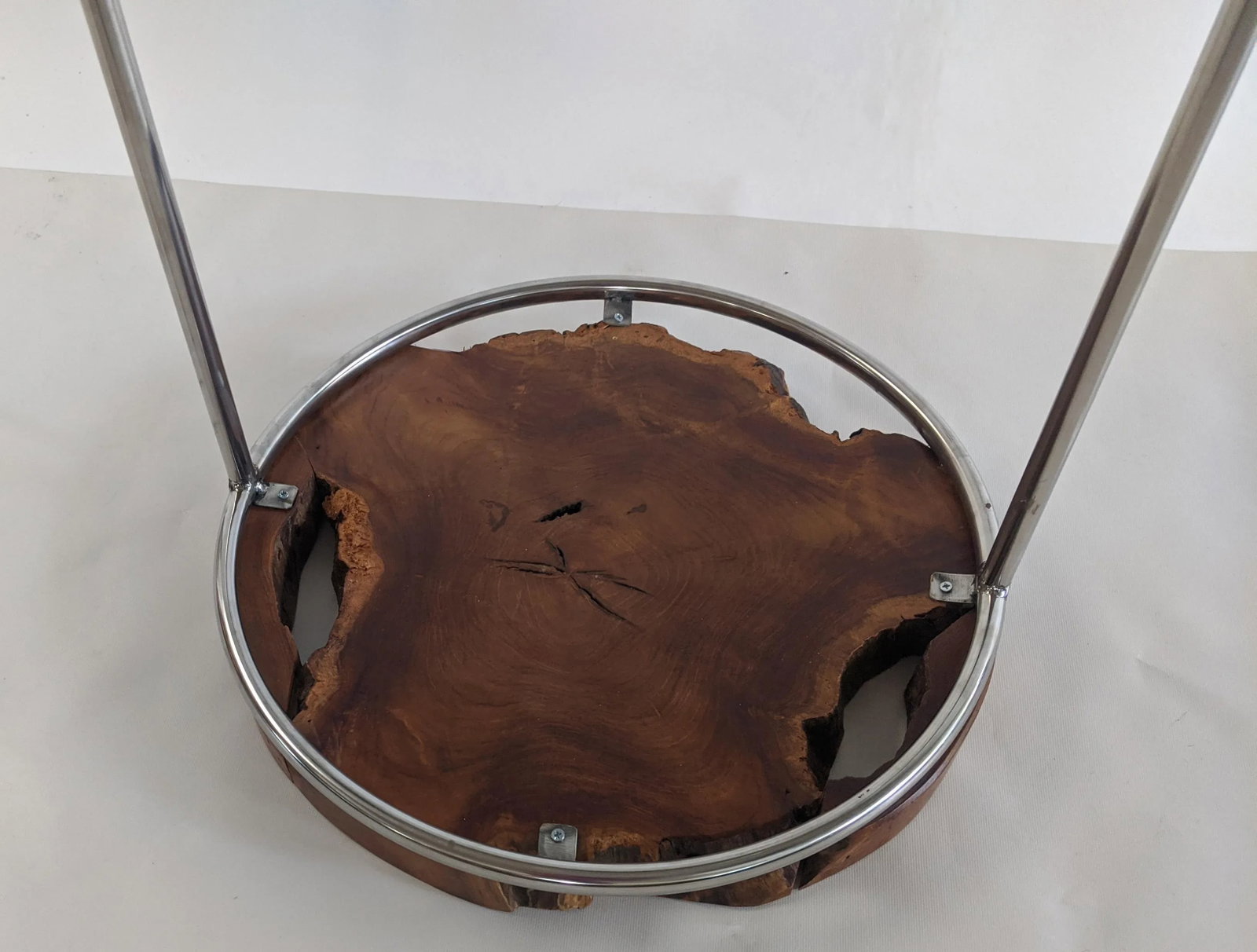 Modern Live Edge Wood Slab and Chrome Side Table - 6
