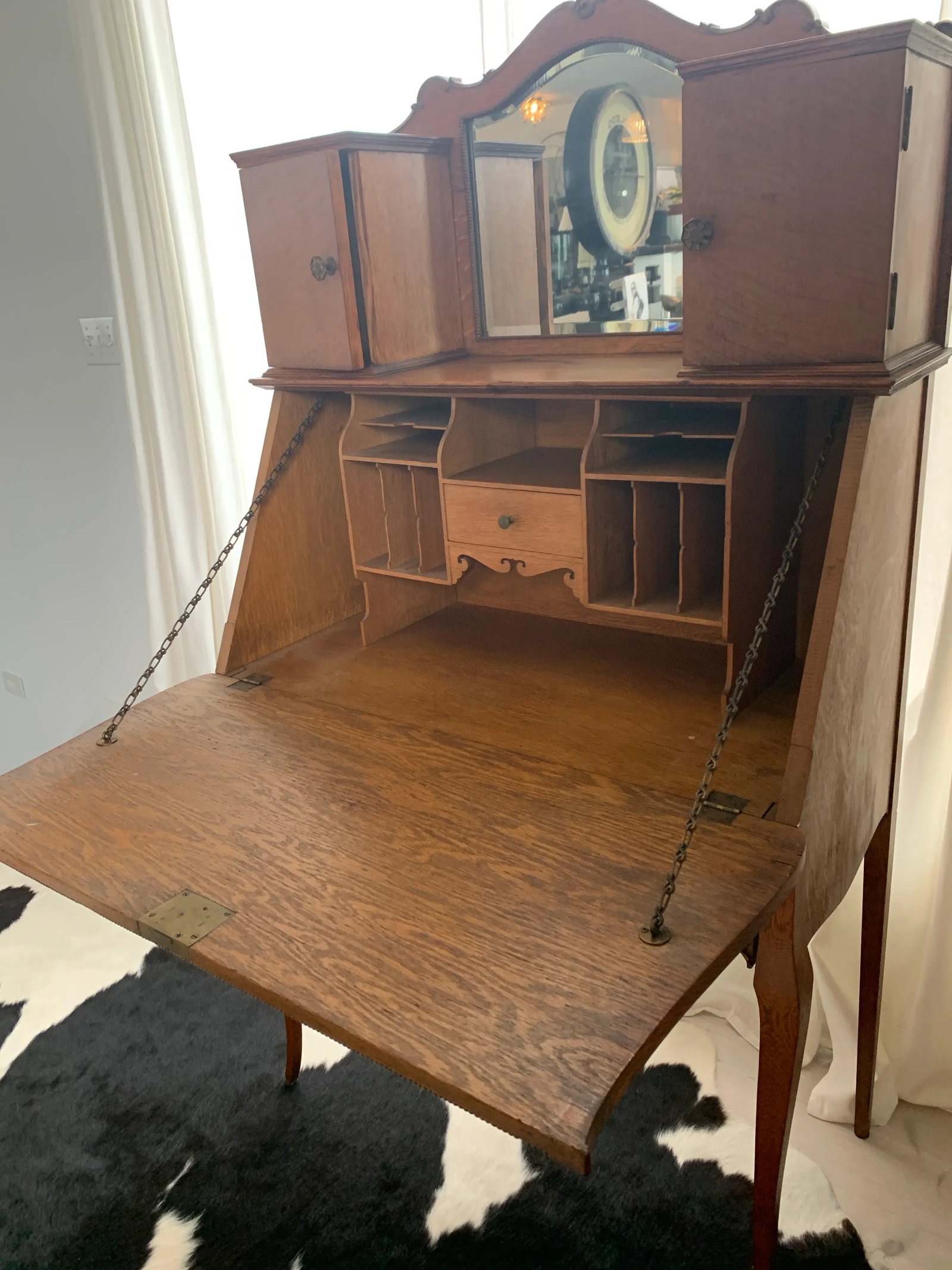 Antique Art Nouveau Oak Secretary Ladies Writing Desk - 4