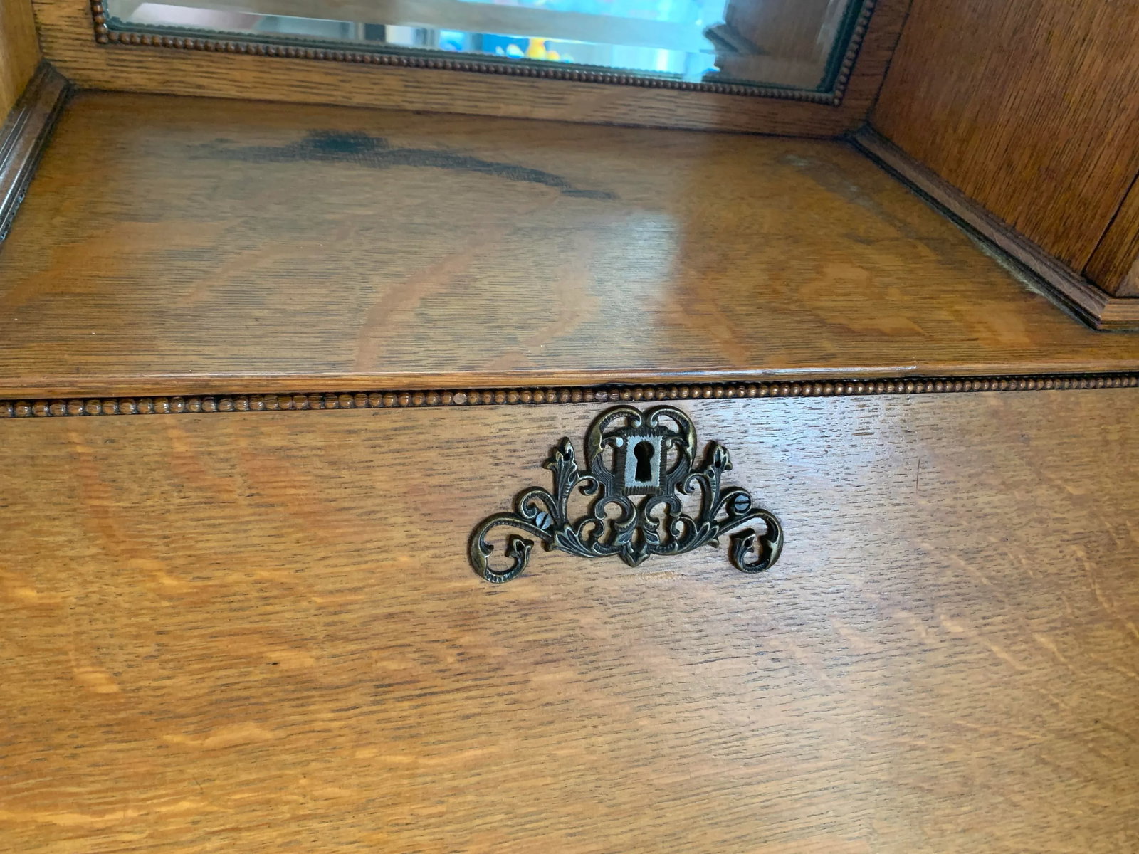 Antique Art Nouveau Oak Secretary Ladies Writing Desk - 7