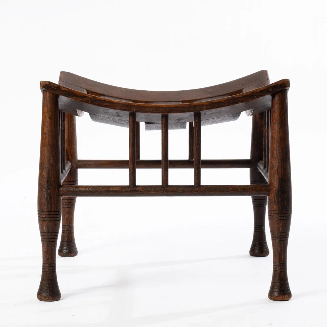 Early 1900s Antique Oak Thebes Stool - 3