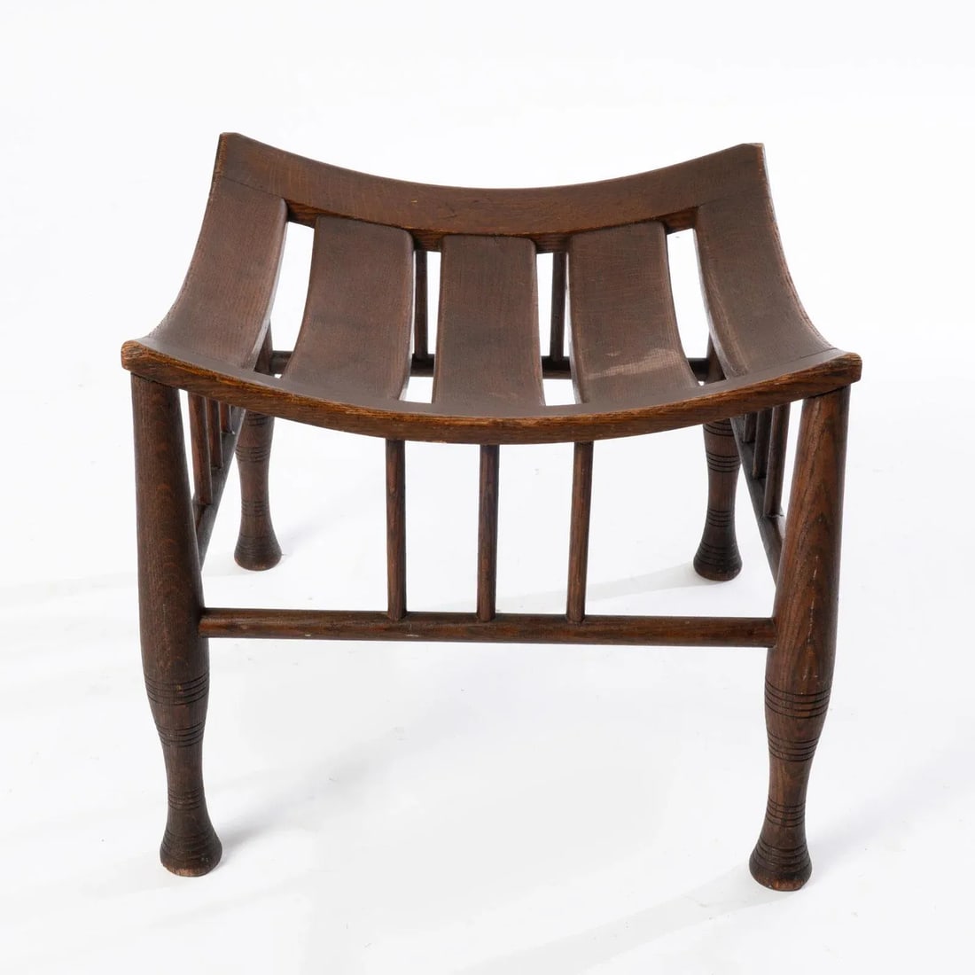 Early 1900s Antique Oak Thebes Stool - 4