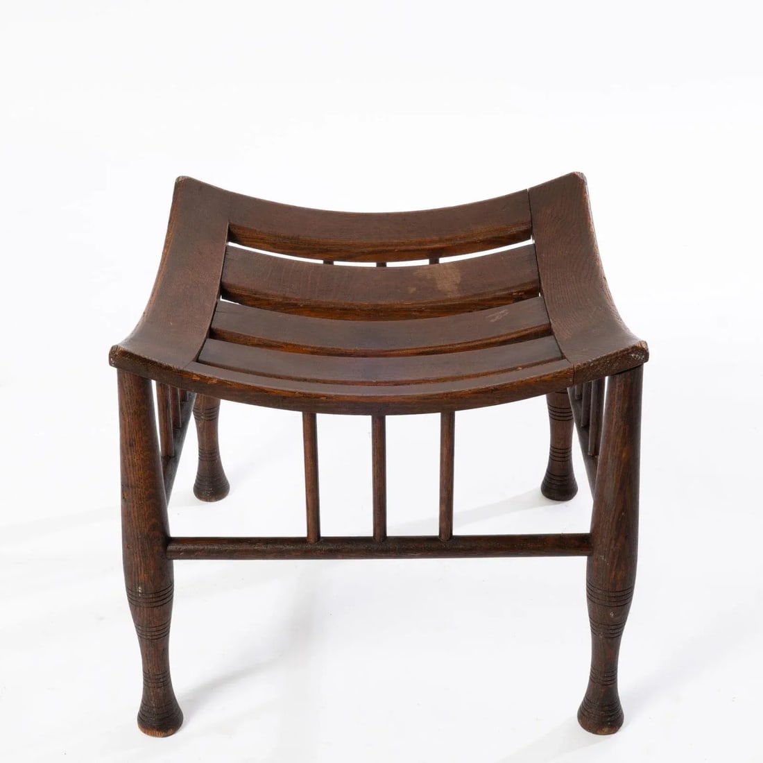 Early 1900s Antique Oak Thebes Stool - 5
