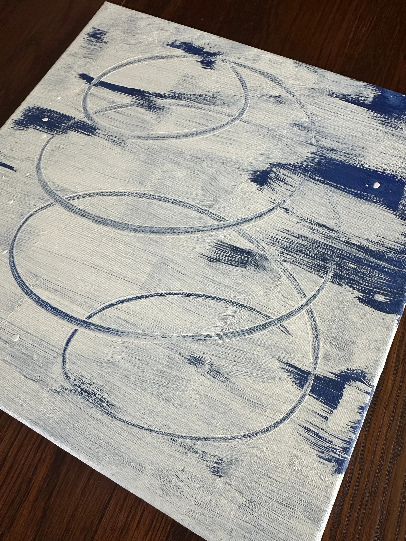 Erin Simon Original "Imperfection" on White and Navy Blue - 3