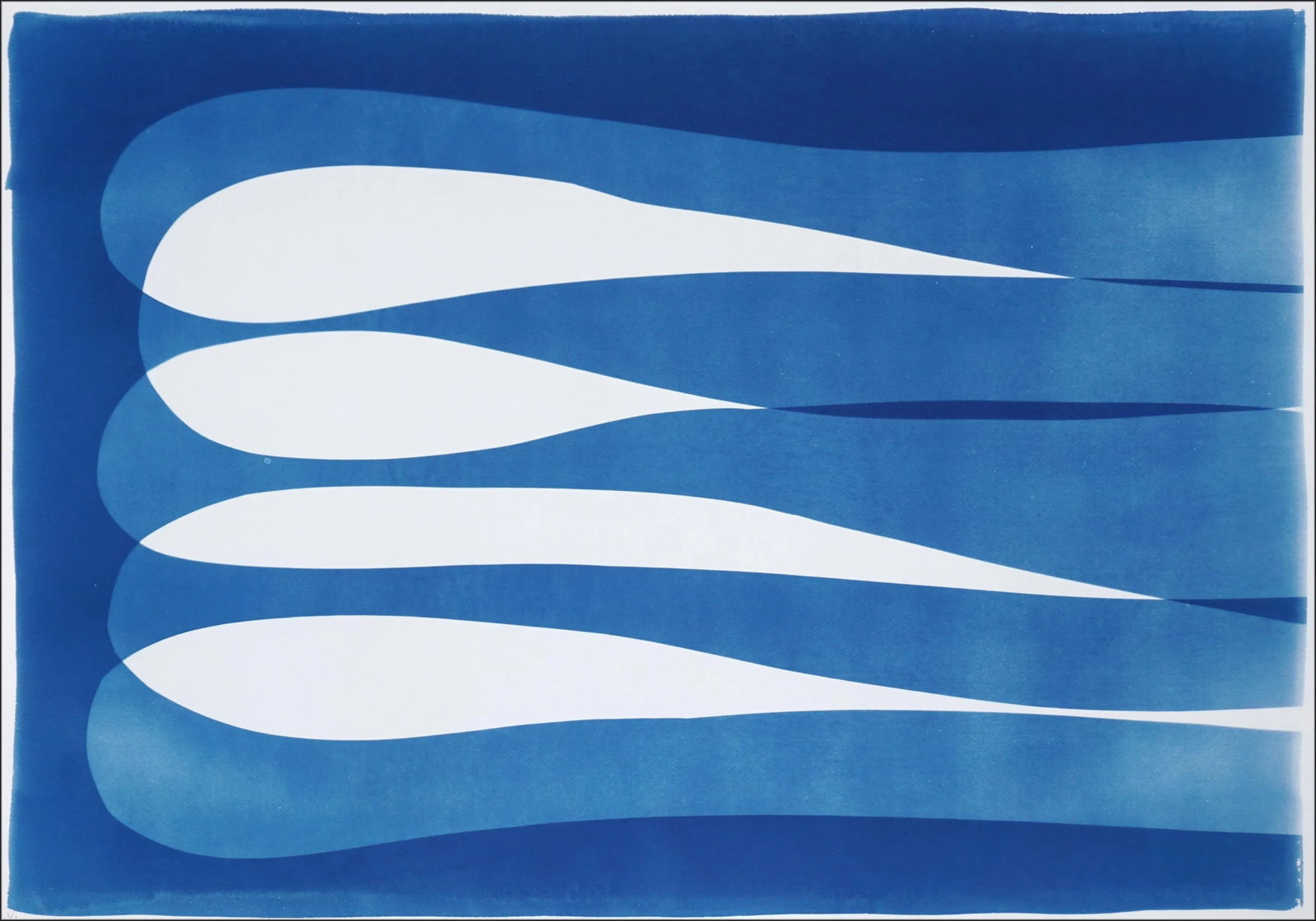 2025, Minimalist Diptych in Blue Tones, Abstract Eternity Shapes, Handmade Monotype Cyanotype on Wat - 3