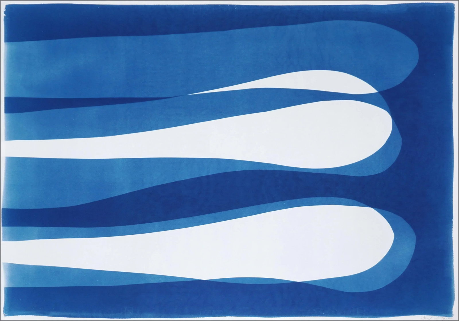 2025, Minimalist Diptych in Blue Tones, Abstract Eternity Shapes, Handmade Monotype Cyanotype on Wat - 4