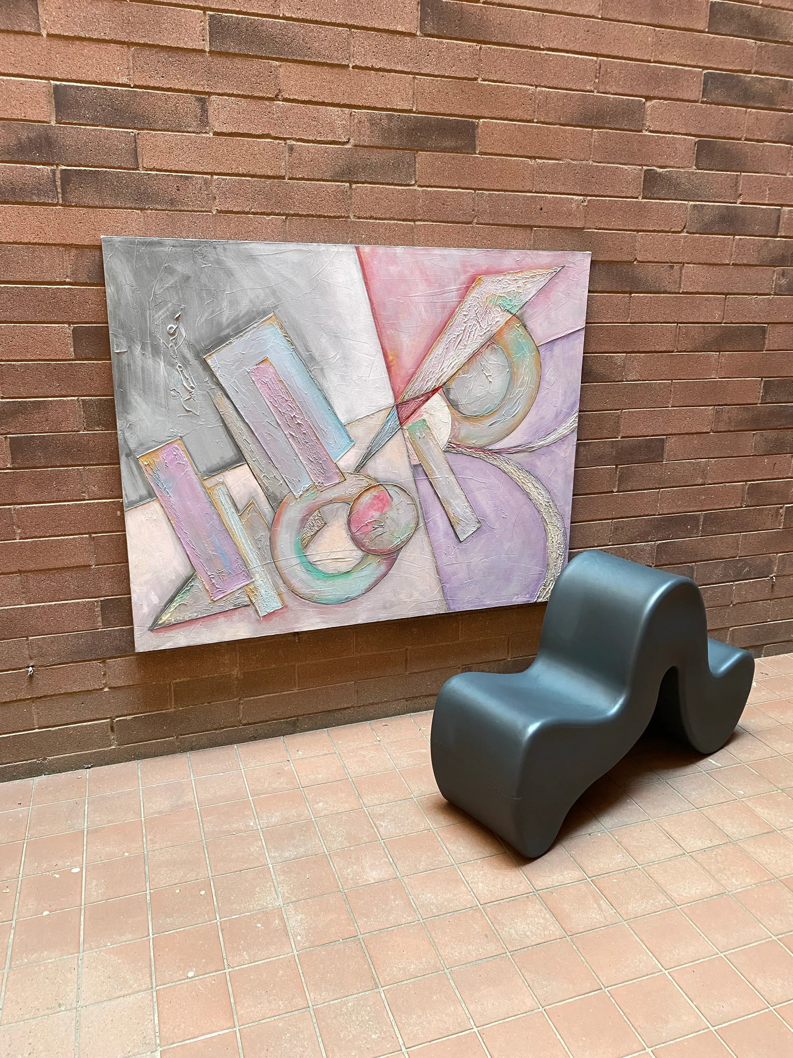 1980s Postmodern Abstract Monumental Painting - Memphis Milano-Inspired, Signed - 2