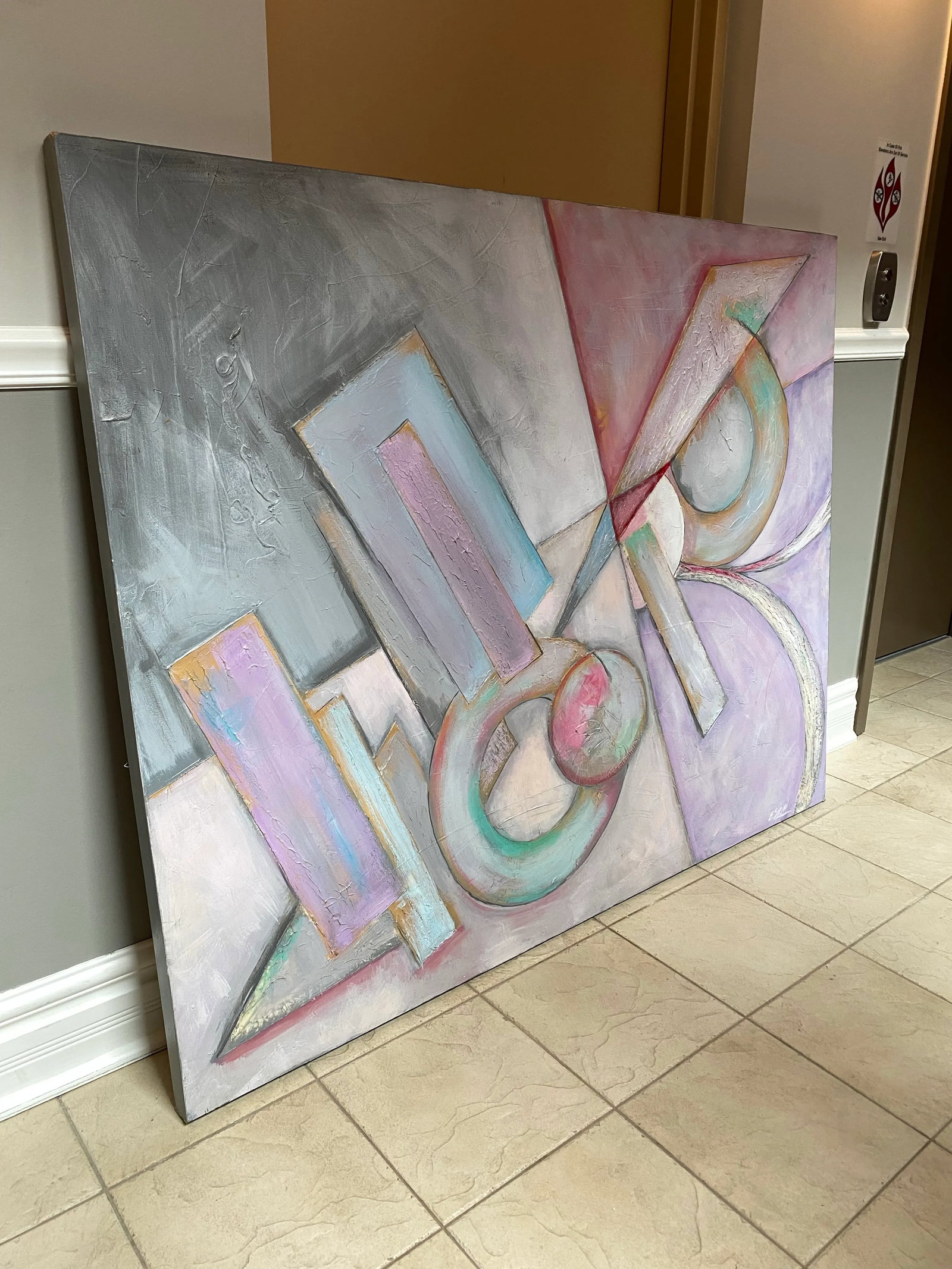 1980s Postmodern Abstract Monumental Painting - Memphis Milano-Inspired, Signed - 4