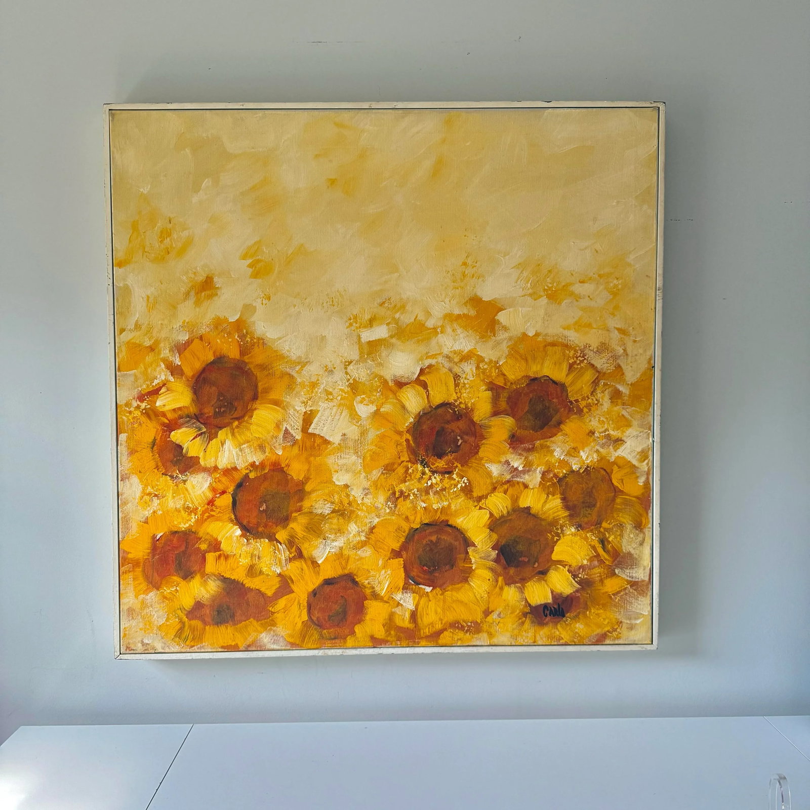 1960s Large Sunflower Oil Painting, Signed Carlo of Hollywood Mid-Century Modern - 2