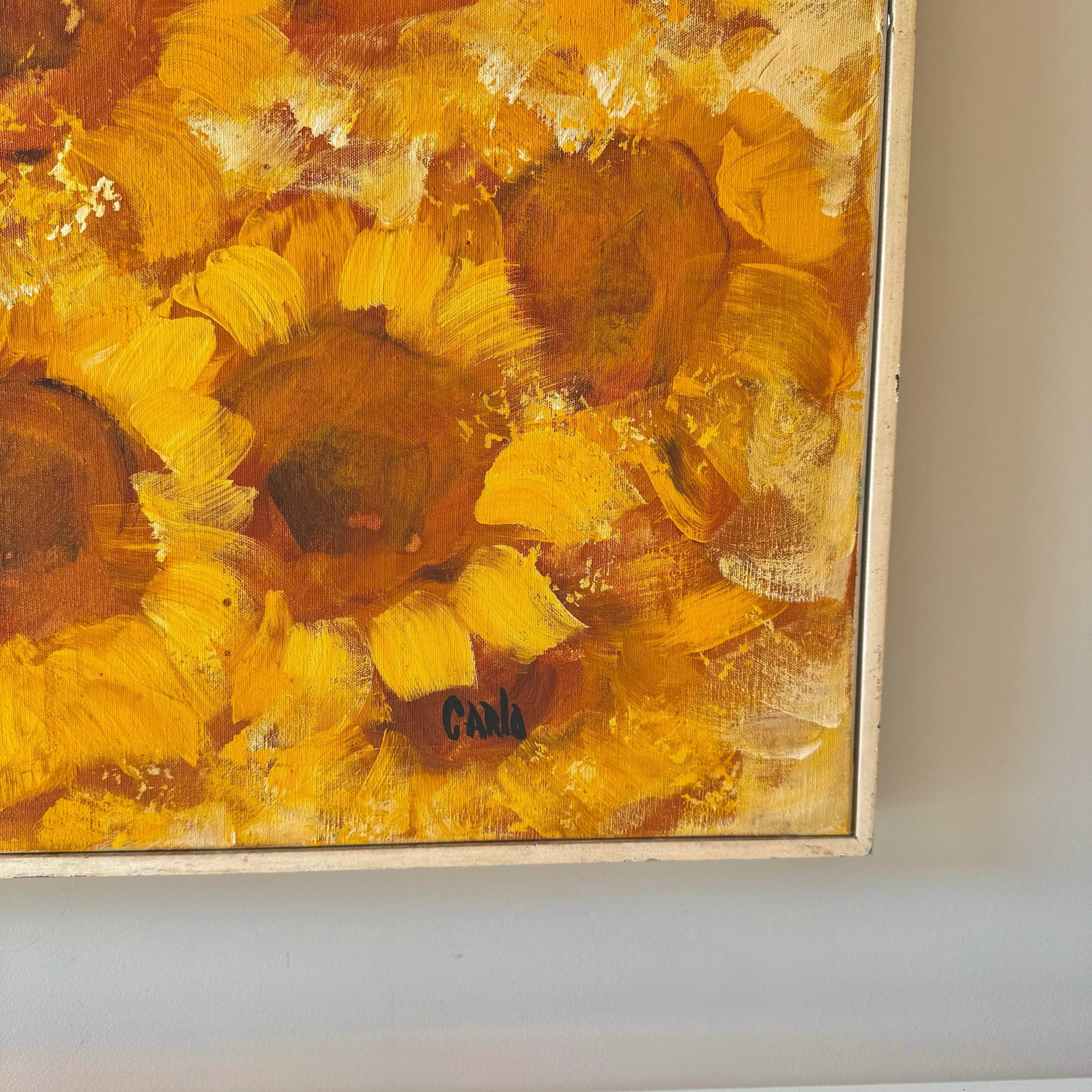 1960s Large Sunflower Oil Painting, Signed Carlo of Hollywood Mid-Century Modern - 8