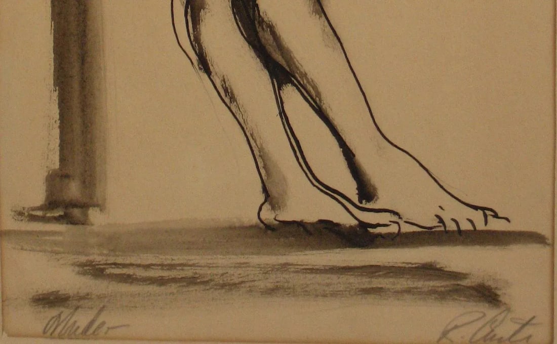 Leaning Female Nude Mid Century Mixed Media - 2