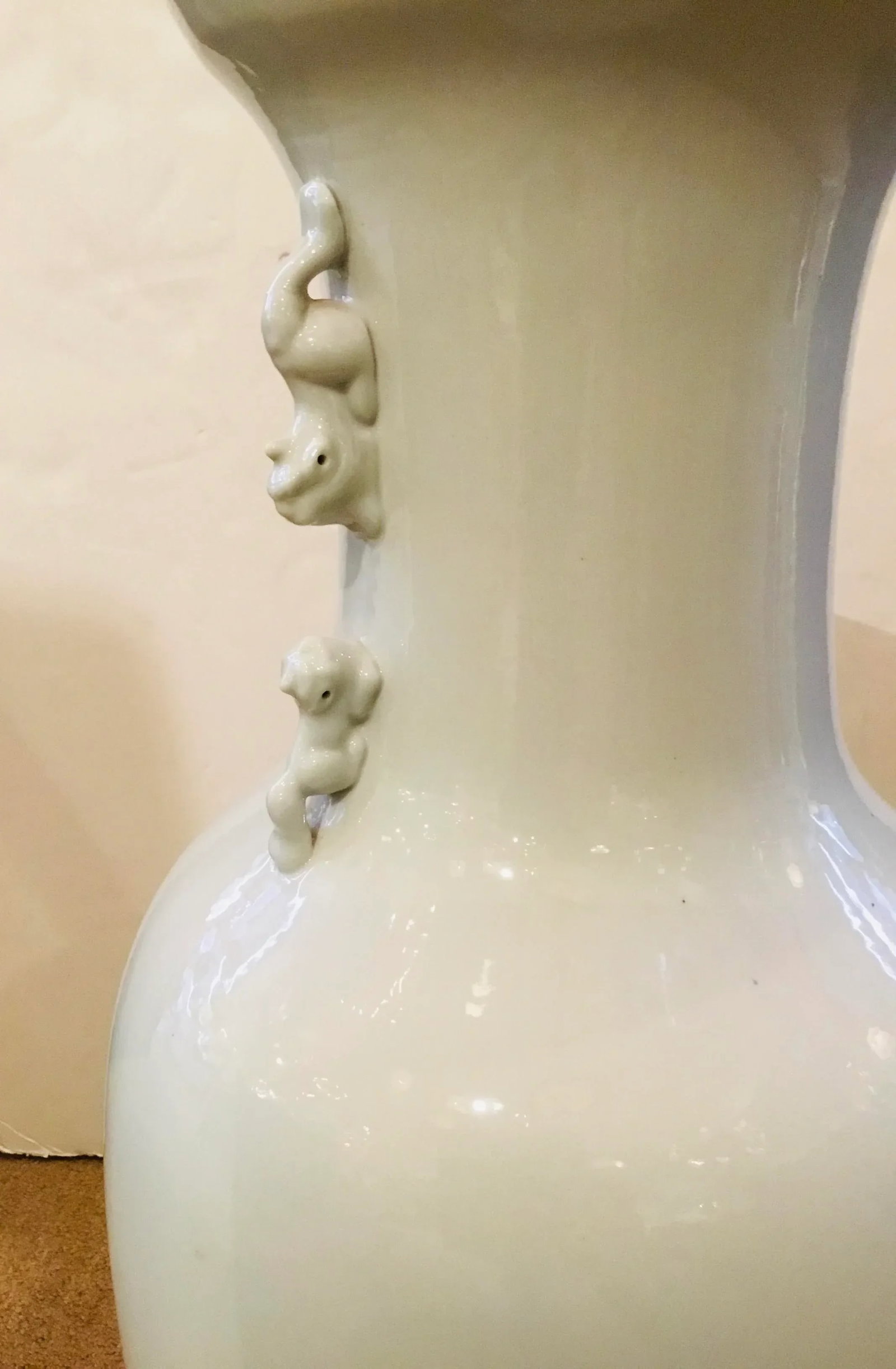 Asian Modern Fu Dog Tall Porcelain White Glaze Vase - 2