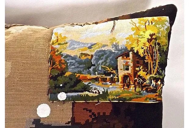 Vintage French Needlepoint Pillow - 3