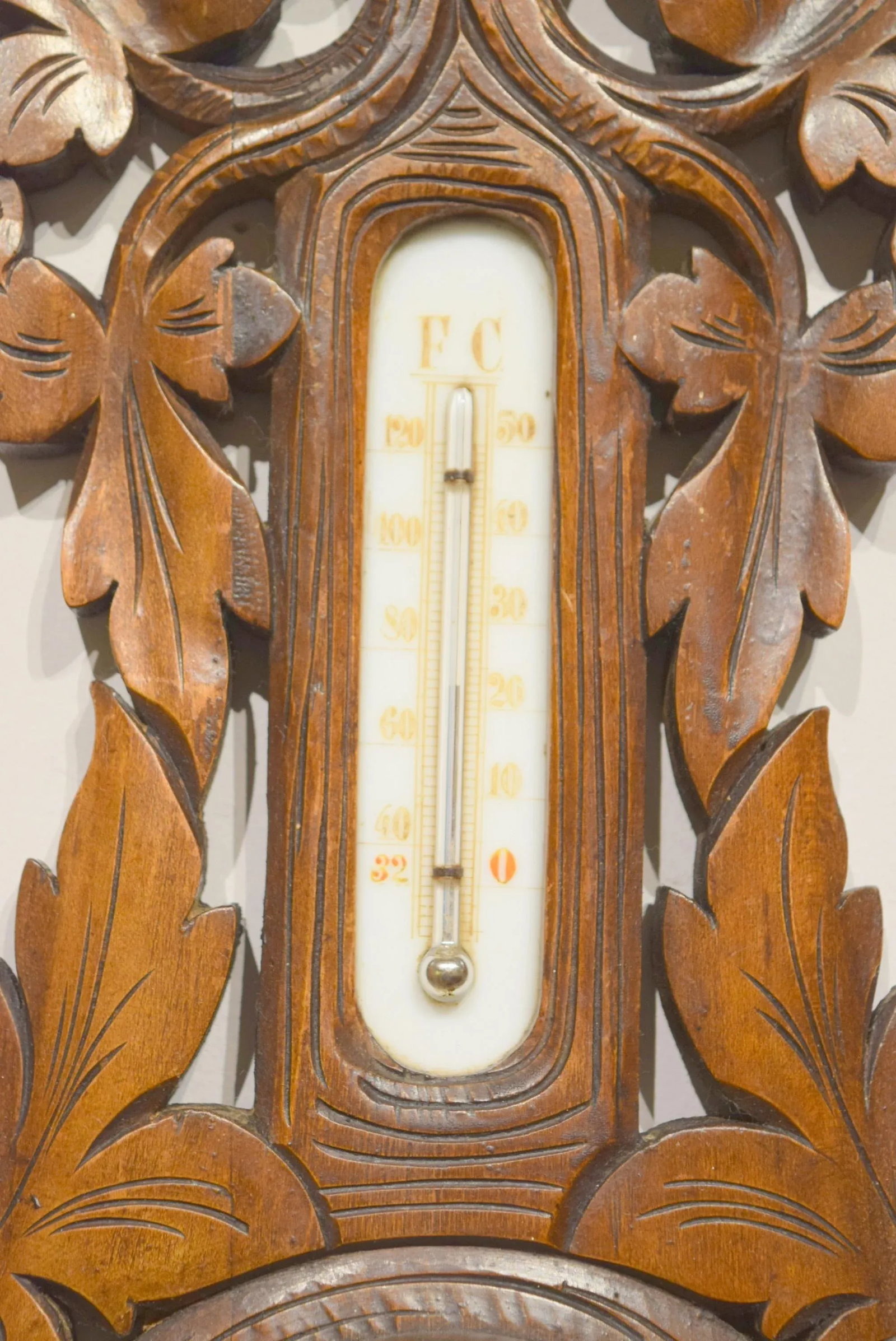 Late 19th-Century Carved Walnut Barometer/Thermometer - 2