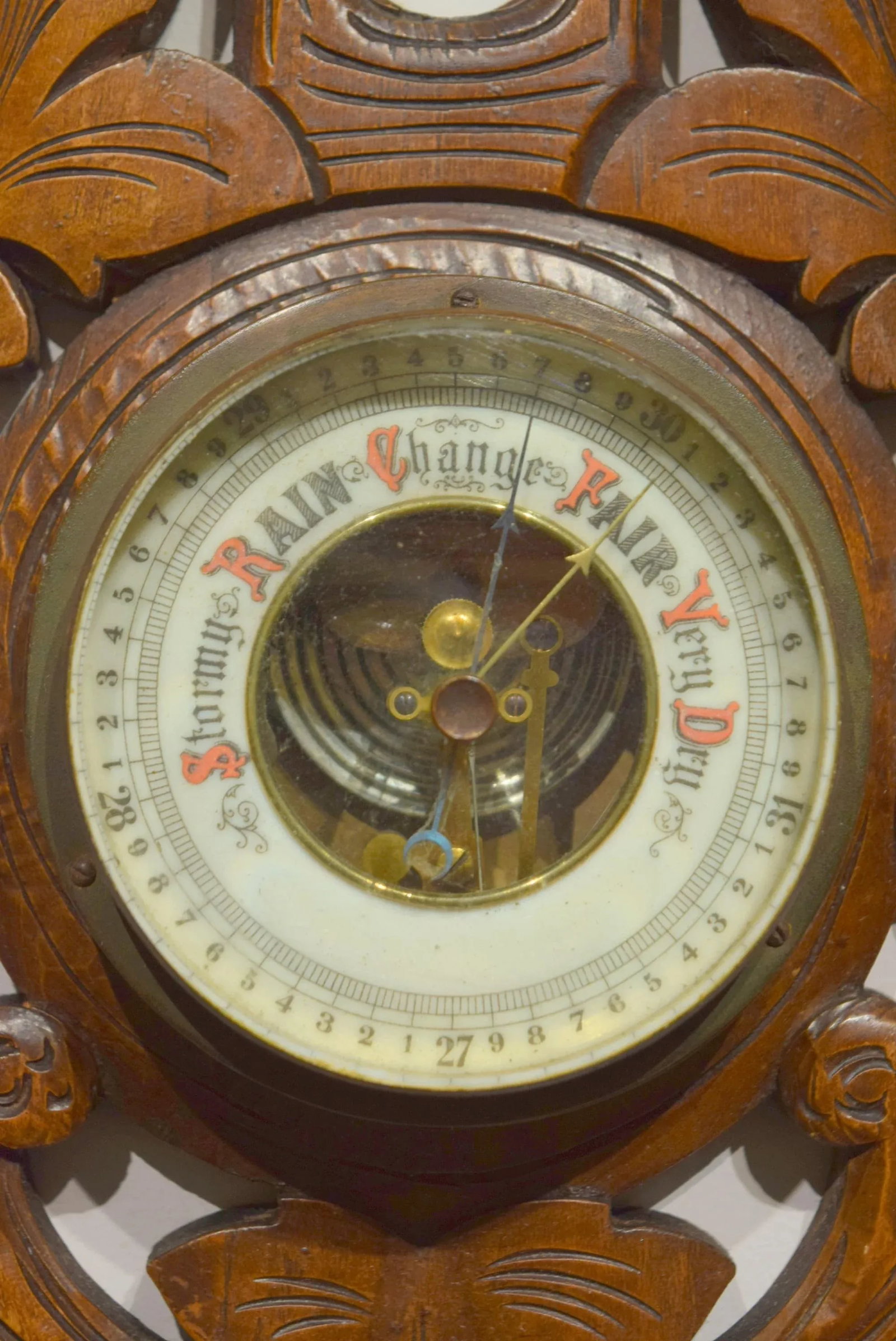 Late 19th-Century Carved Walnut Barometer/Thermometer - 3