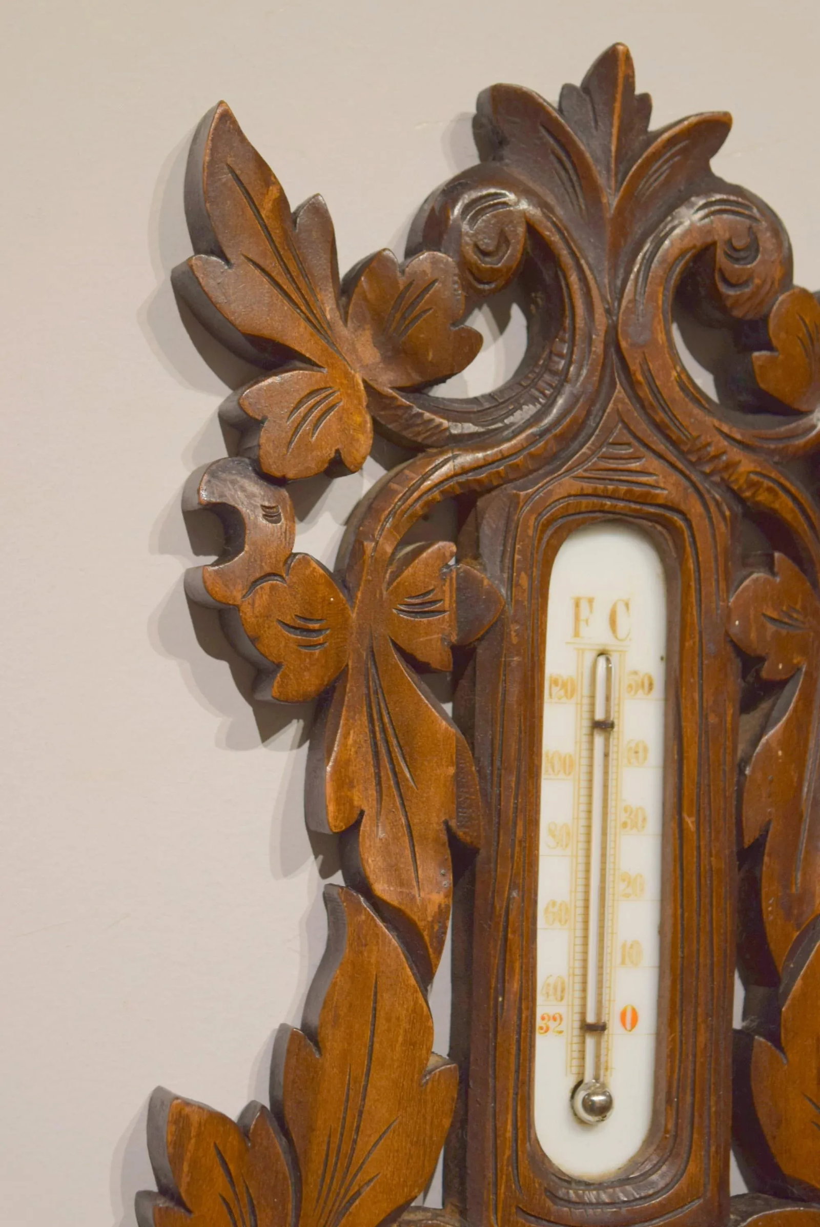 Late 19th-Century Carved Walnut Barometer/Thermometer - 4