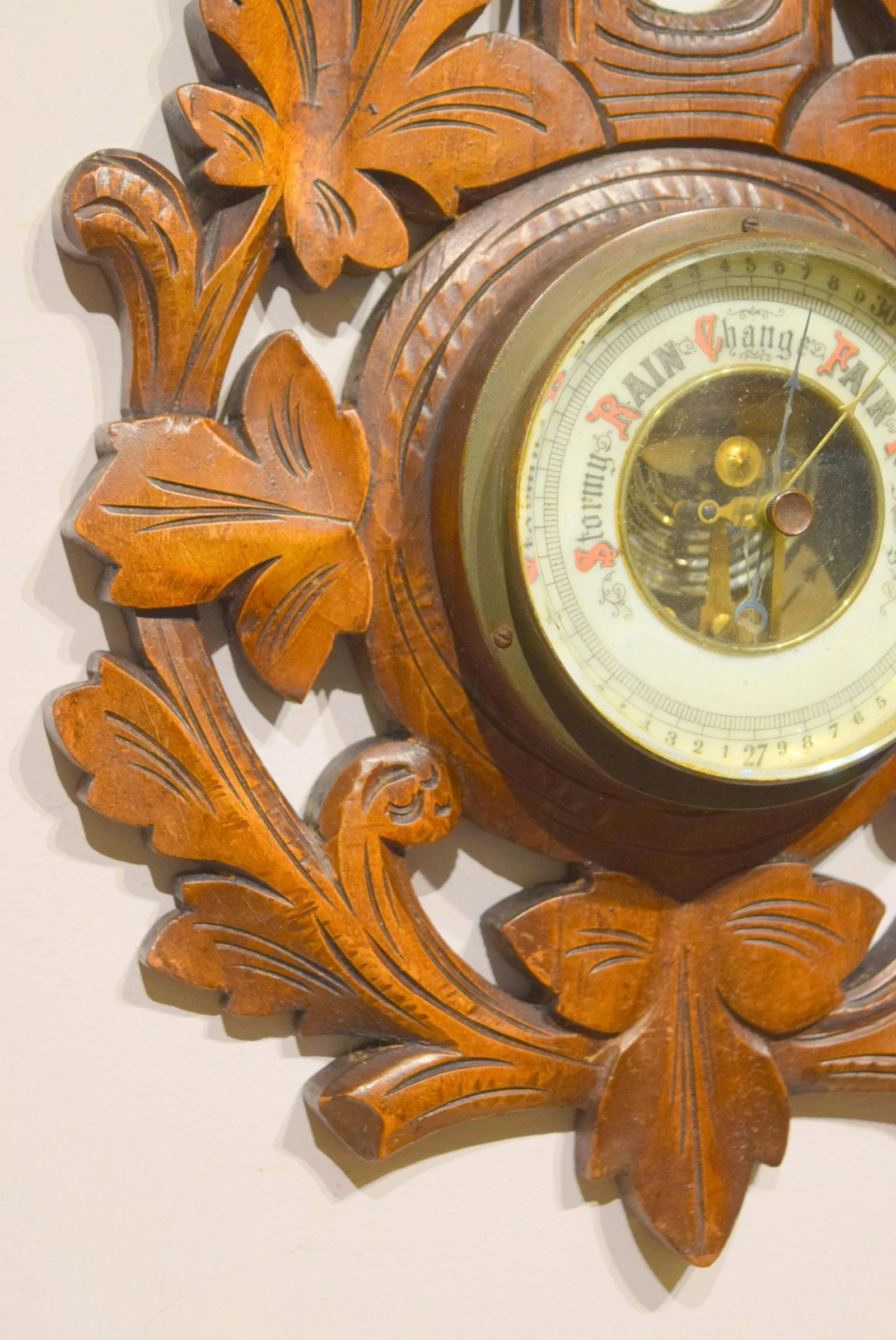 Late 19th-Century Carved Walnut Barometer/Thermometer - 5