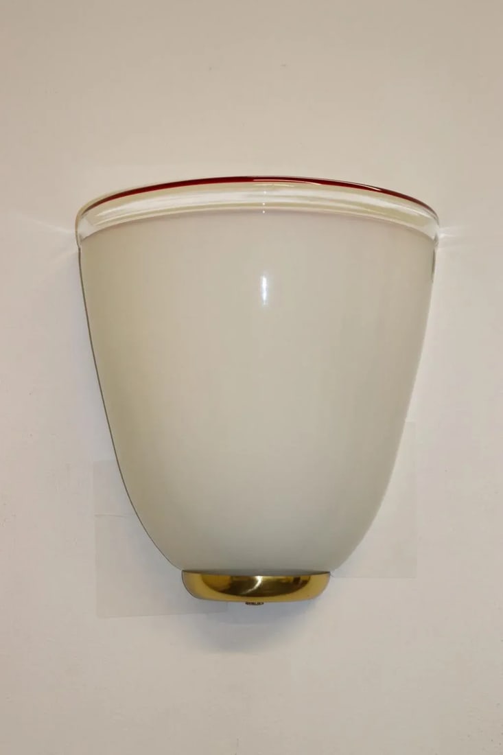 1980s Murano Itre Wall Lamp White Glass Red Stripe. - 12