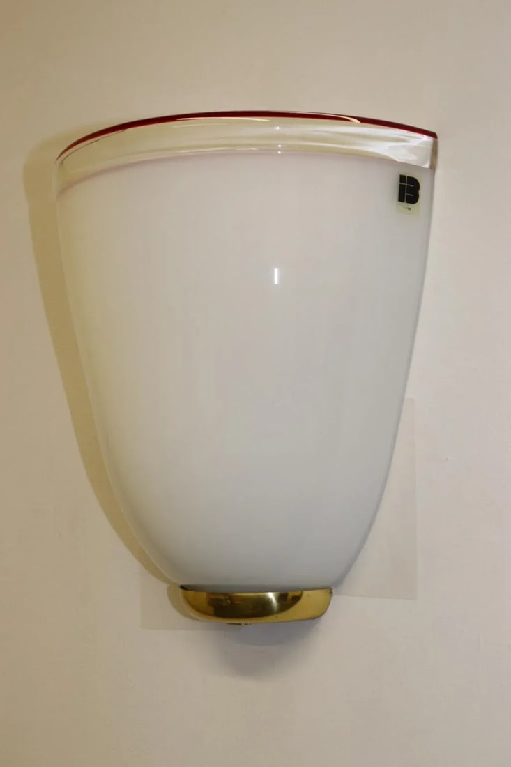 1980s Murano Itre Wall Lamp White Glass Red Stripe. - 4