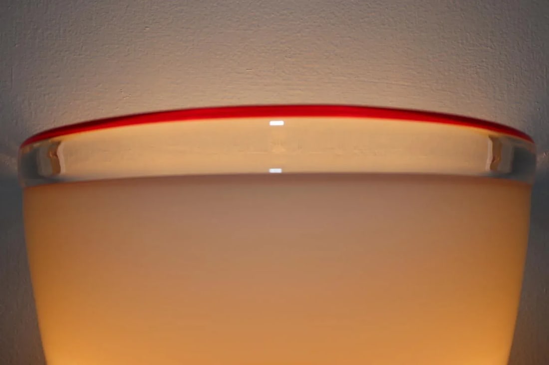 1980s Murano Itre Wall Lamp White Glass Red Stripe. - 7