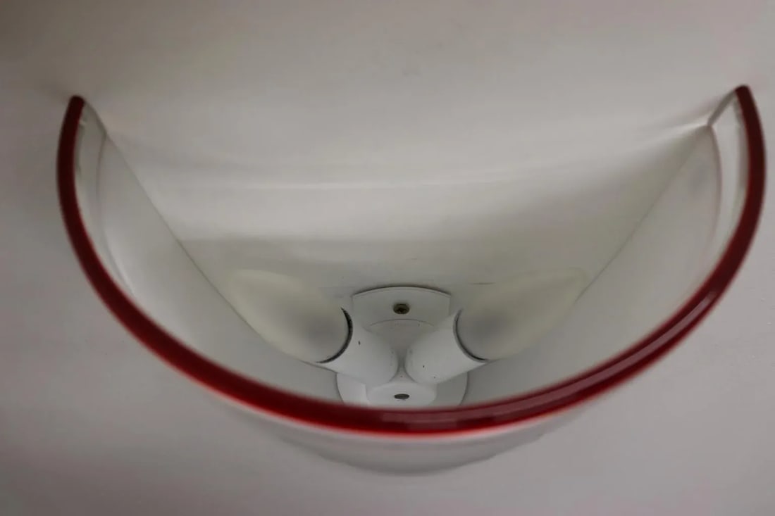 1980s Murano Itre Wall Lamp White Glass Red Stripe. - 8