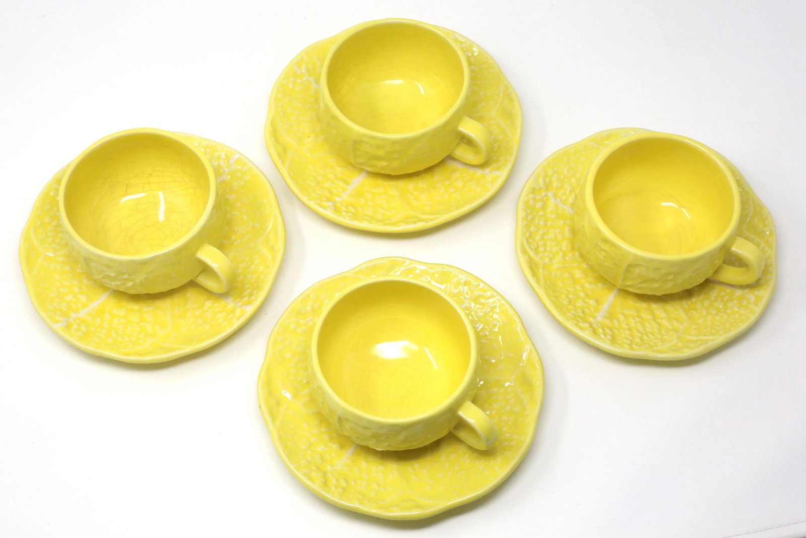 Vintage Secla Yellow Cabbage Majolica Teacups and Saucers by Secla - Set of 8 - 2