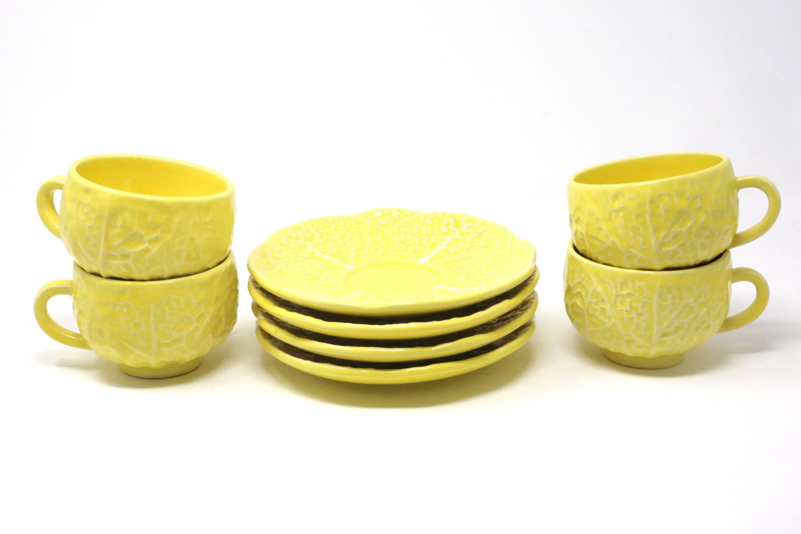 Vintage Secla Yellow Cabbage Majolica Teacups and Saucers by Secla - Set of 8 - 5