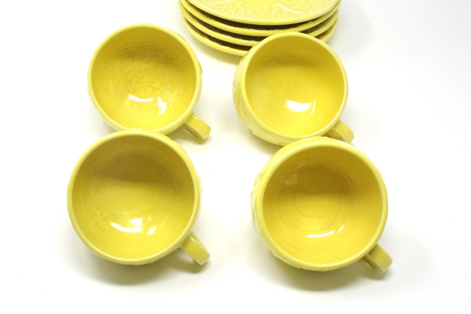 Vintage Secla Yellow Cabbage Majolica Teacups and Saucers by Secla - Set of 8 - 6