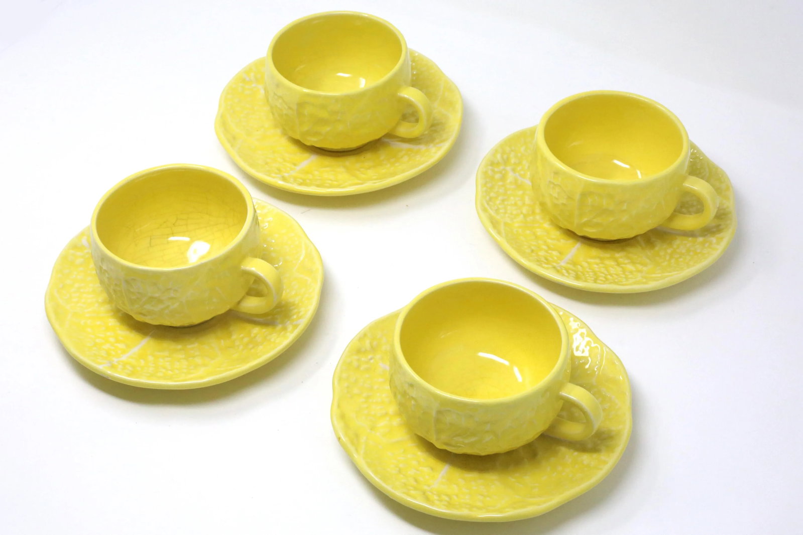 Vintage Secla Yellow Cabbage Majolica Teacups and Saucers by Secla - Set of 8 - 7