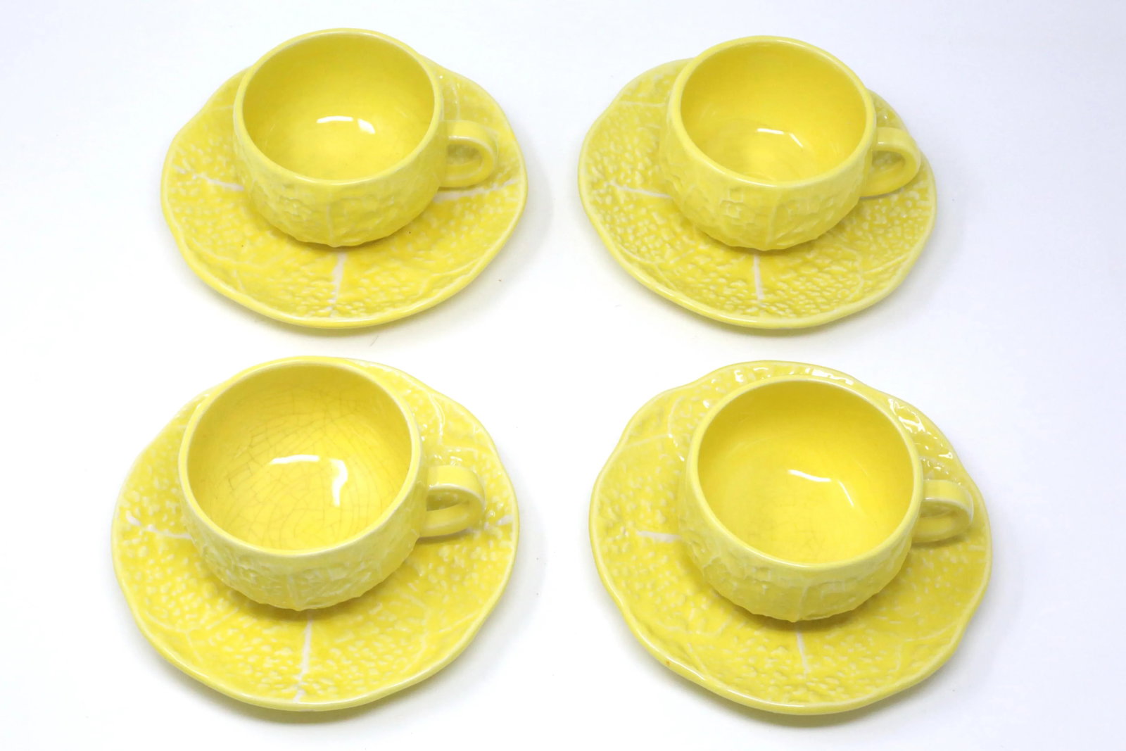 Vintage Secla Yellow Cabbage Majolica Teacups and Saucers by Secla - Set of 8 - 9