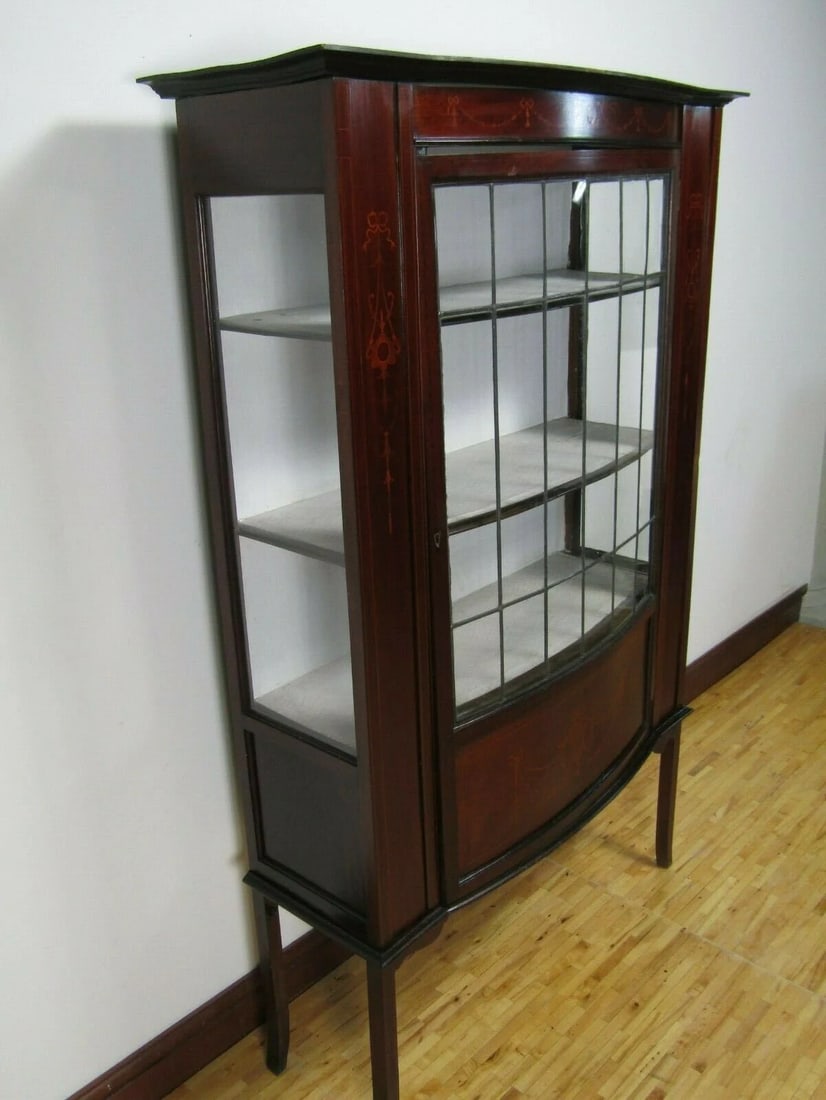 1900's Antique Edwardian Inlaid Mahogany Glazed Display China Cabinet - 2