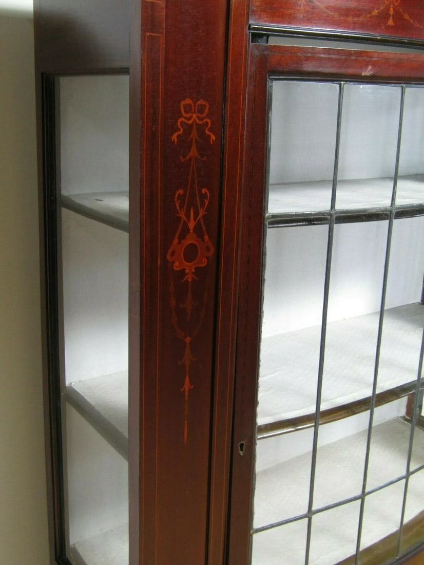 1900's Antique Edwardian Inlaid Mahogany Glazed Display China Cabinet - 4
