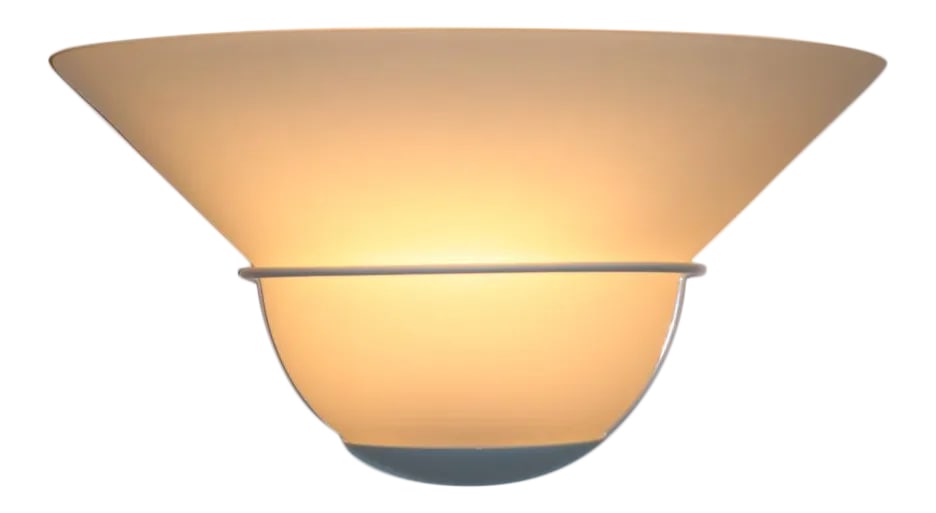 Piuluce Modern Murano Wall Lamp White Glass: Piuluce Wall Lamp Murano Hand Blown White Glass, Satin Finish and White Lacquered Metal Hardware. "Loto Grande" maker Piuluce. Dimensions: Width 13 3/4" - Depth 6 3/4" - Height 6 3/8" Wattage: 60W E26