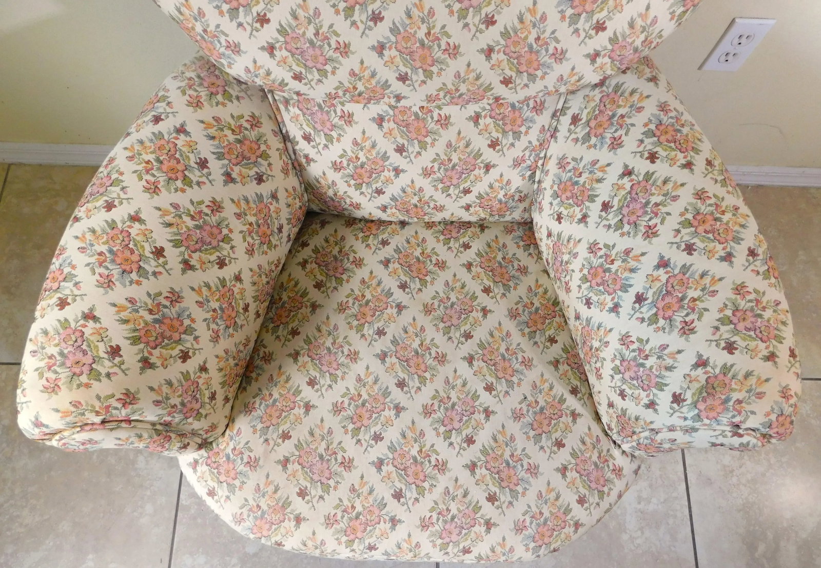 Antique Victorian Floral Upholstered Rolling Accent Vanity Club Accent Arm Chair - 10