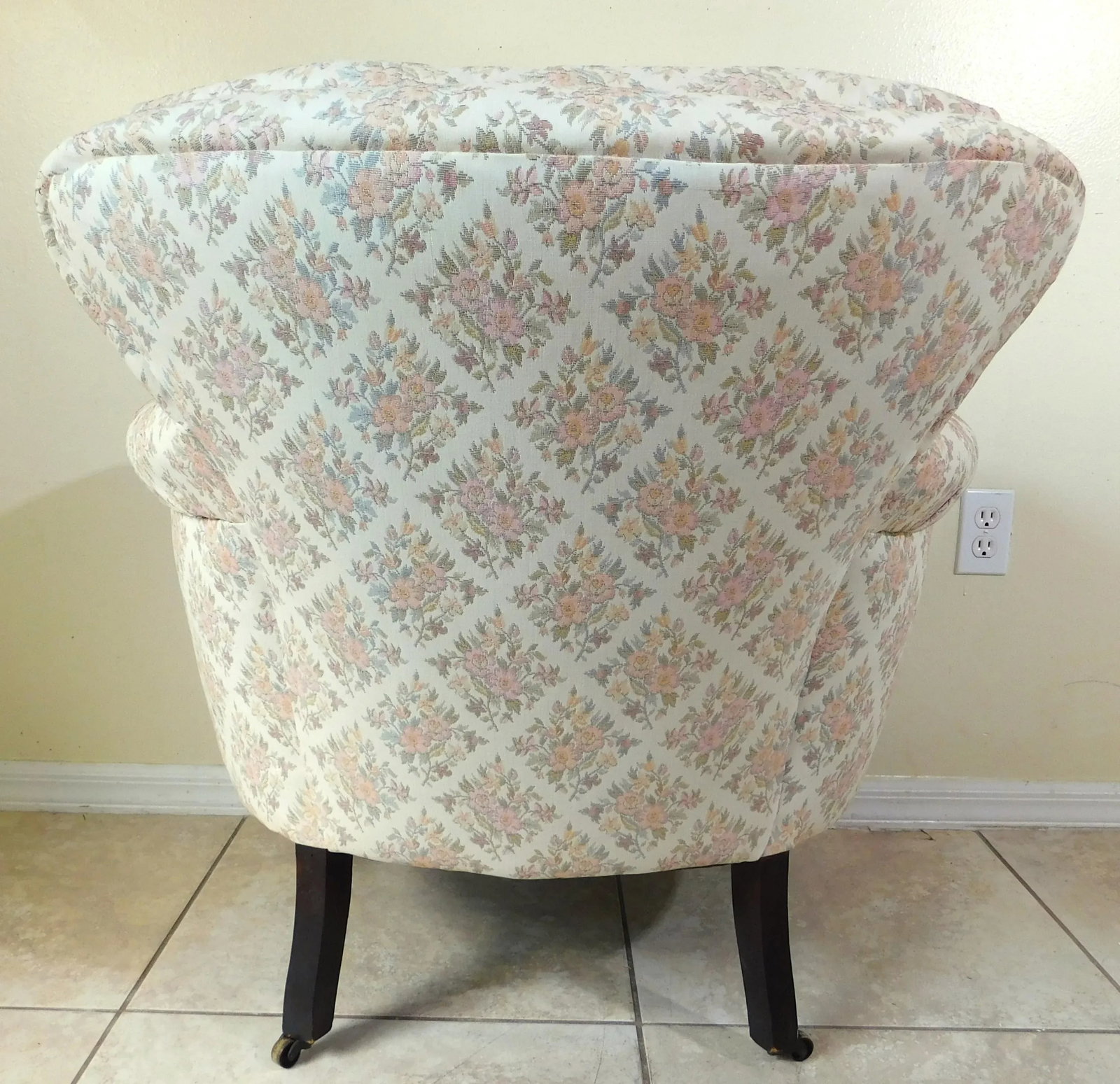 Antique Victorian Floral Upholstered Rolling Accent Vanity Club Accent Arm Chair - 6