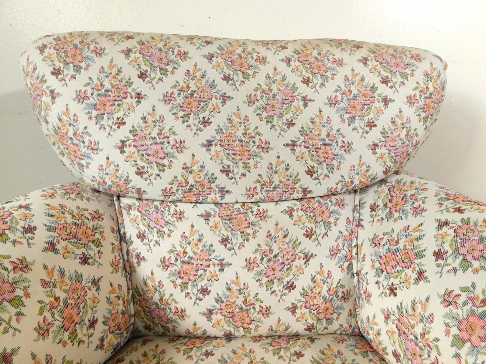 Antique Victorian Floral Upholstered Rolling Accent Vanity Club Accent Arm Chair - 9