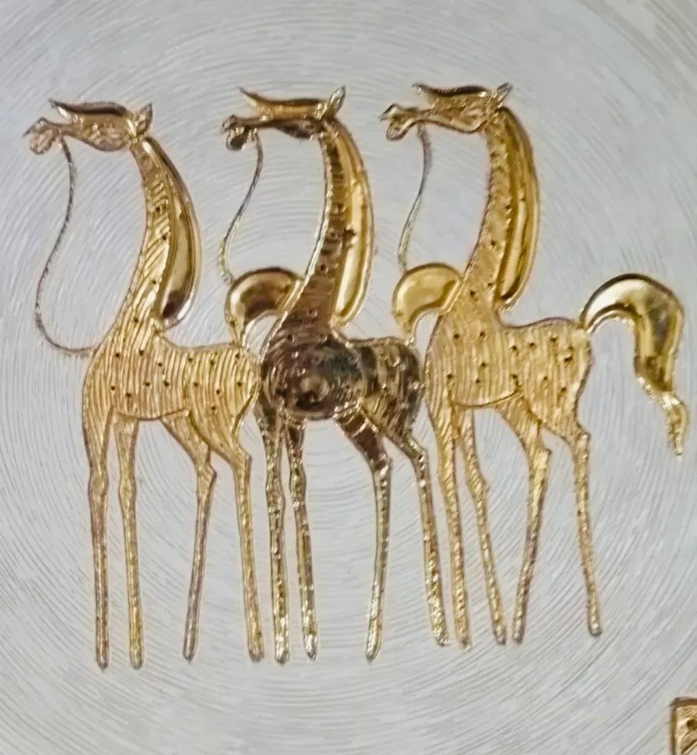 1960's Vintage Fratelli Fanciullacci Sgrafitto Gilt 3 Horse Table Wall Art, Italy - 2