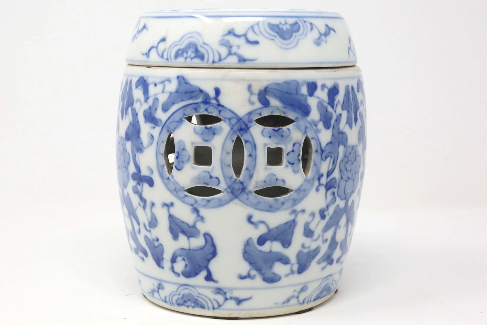 Vintage Blue and White "Garden Stool" Jar or Candle Holder - 10