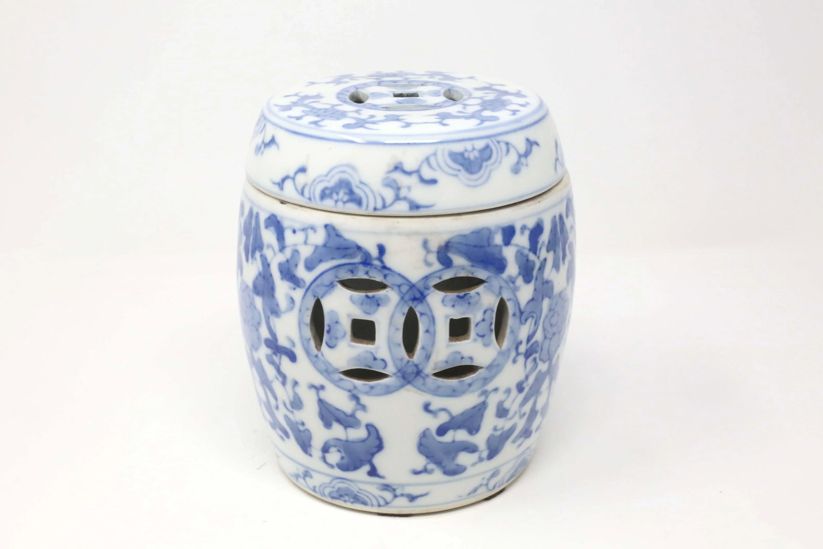 Vintage Blue and White "Garden Stool" Jar or Candle Holder - 2
