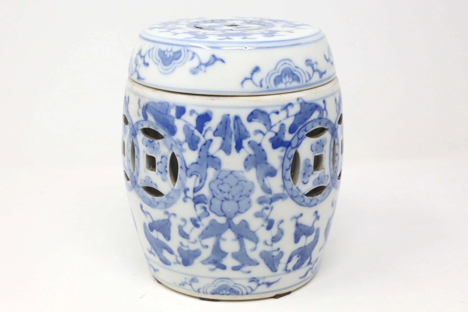 Vintage Blue and White "Garden Stool" Jar or Candle Holder - 3