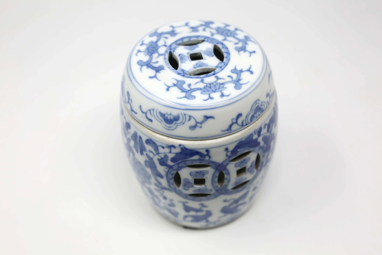 Vintage Blue and White "Garden Stool" Jar or Candle Holder - 5