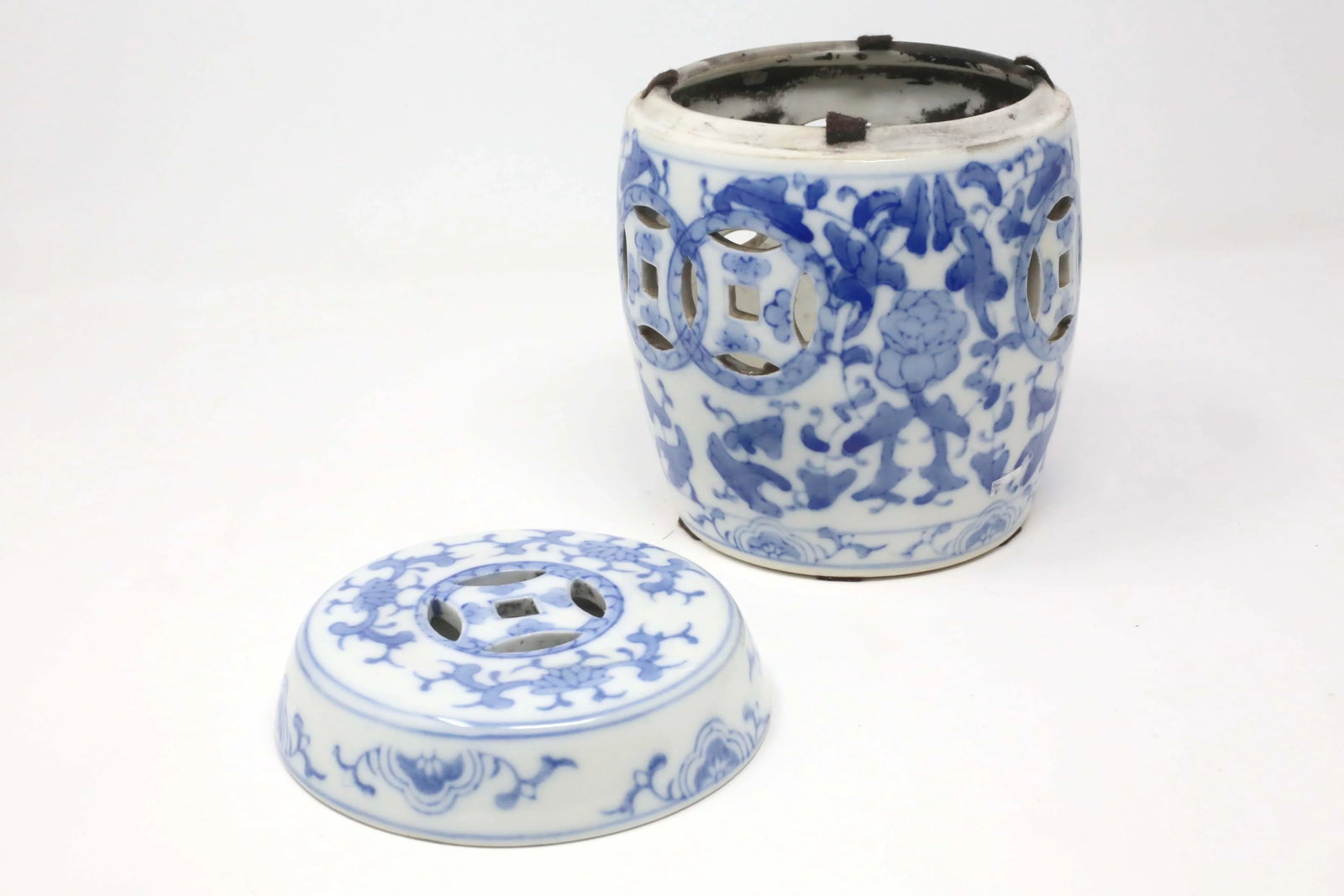 Vintage Blue and White "Garden Stool" Jar or Candle Holder - 6