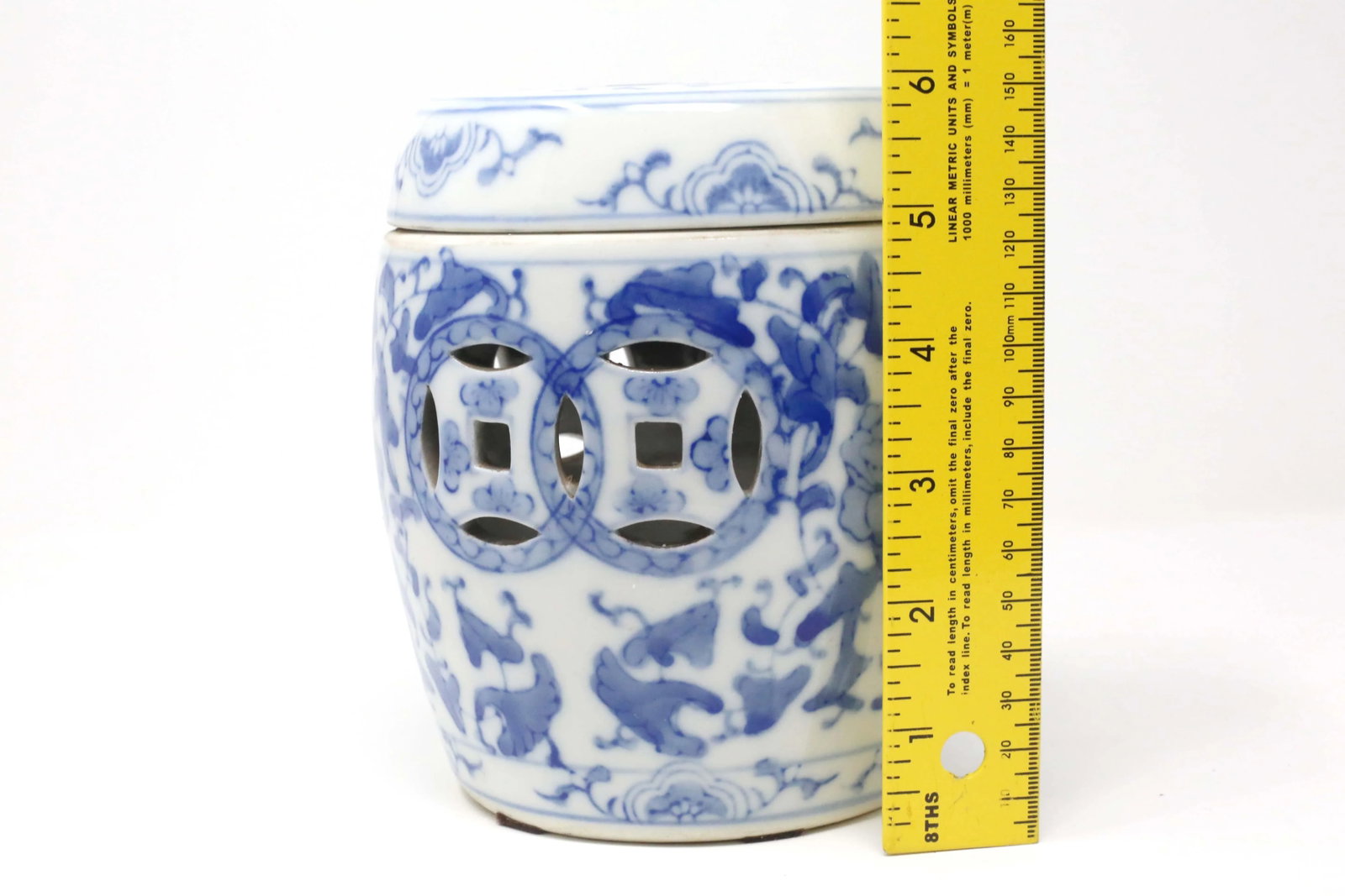 Vintage Blue and White "Garden Stool" Jar or Candle Holder - 8