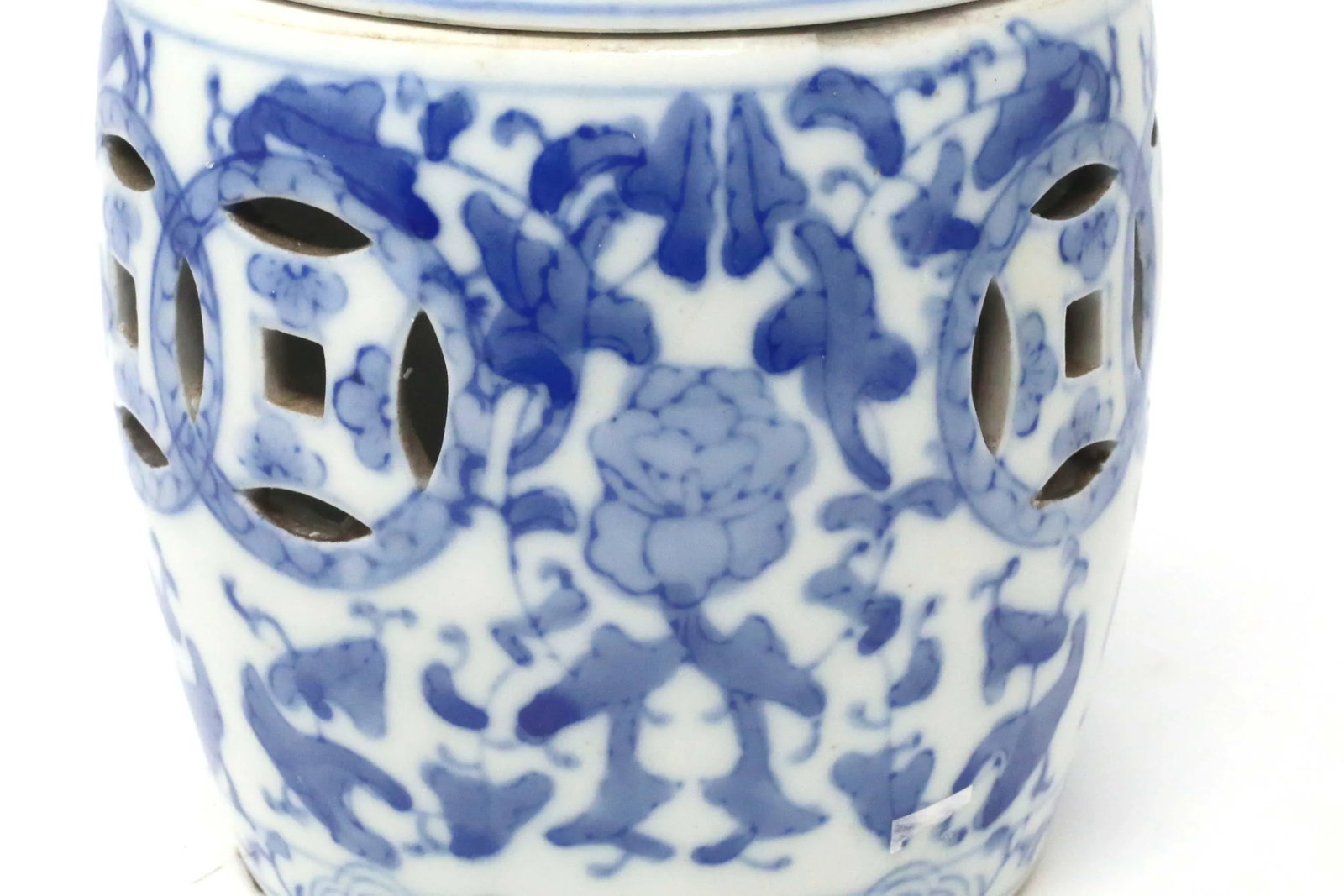 Vintage Blue and White "Garden Stool" Jar or Candle Holder - 9