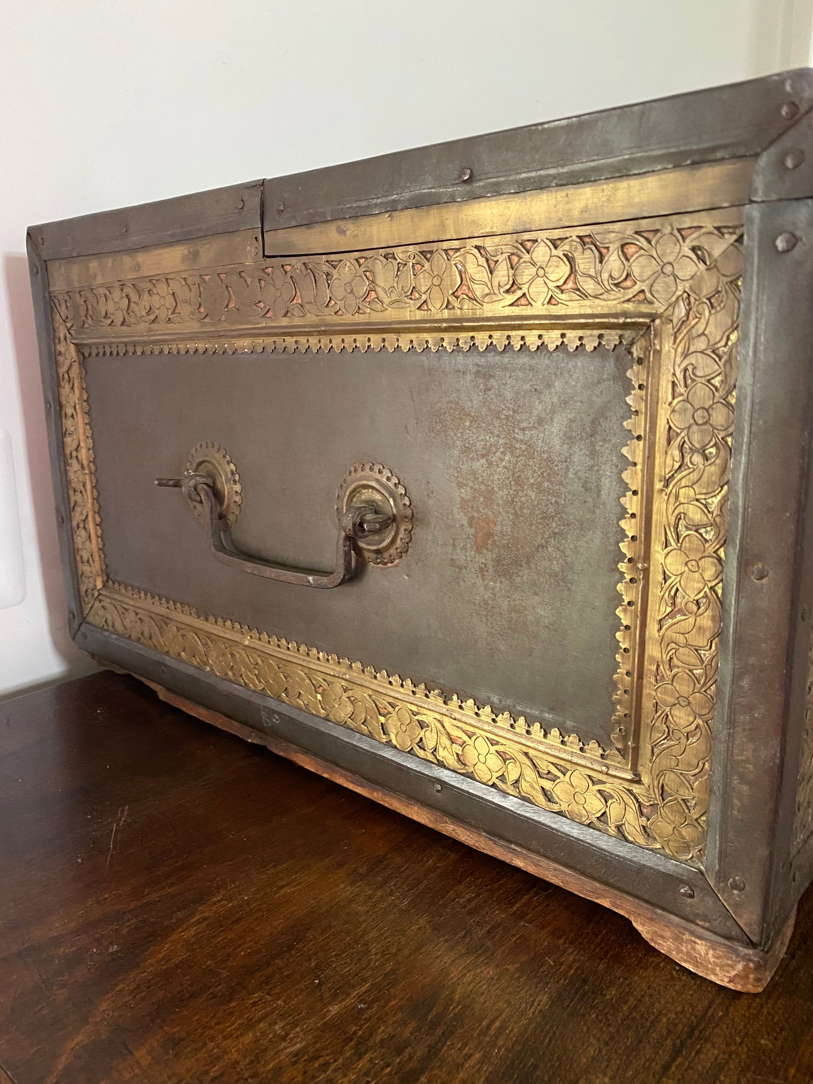 Antique Anglo Indian Brass Engraved Chest - 10