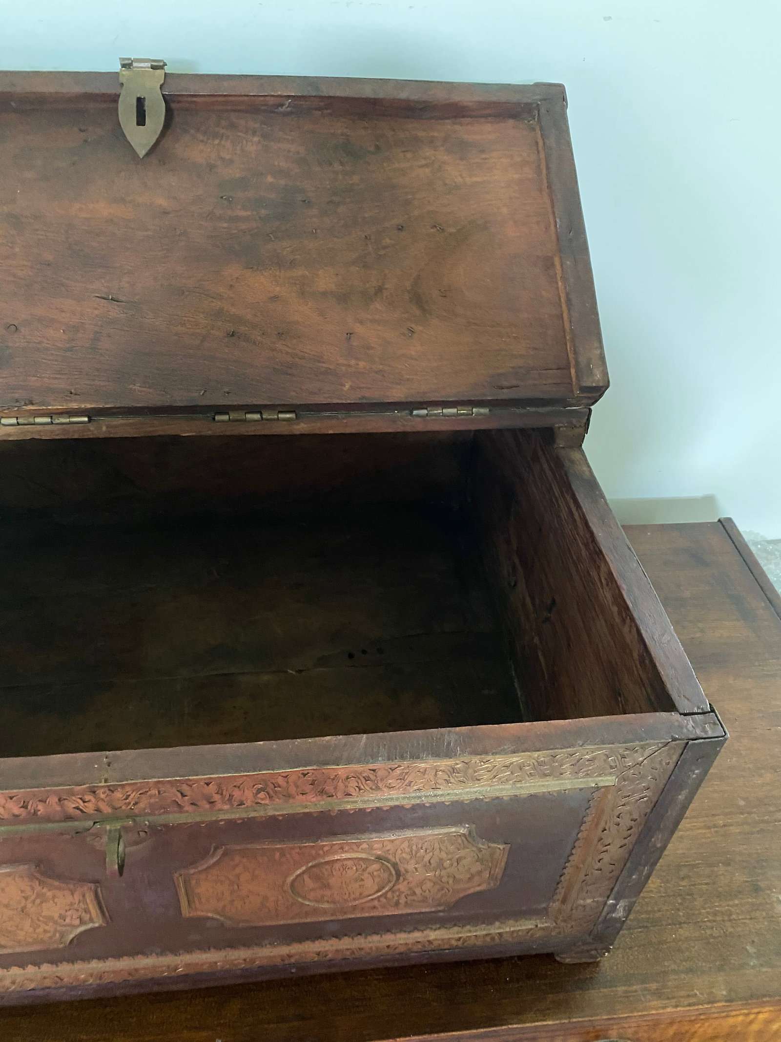 Antique Anglo Indian Brass Engraved Chest - 12