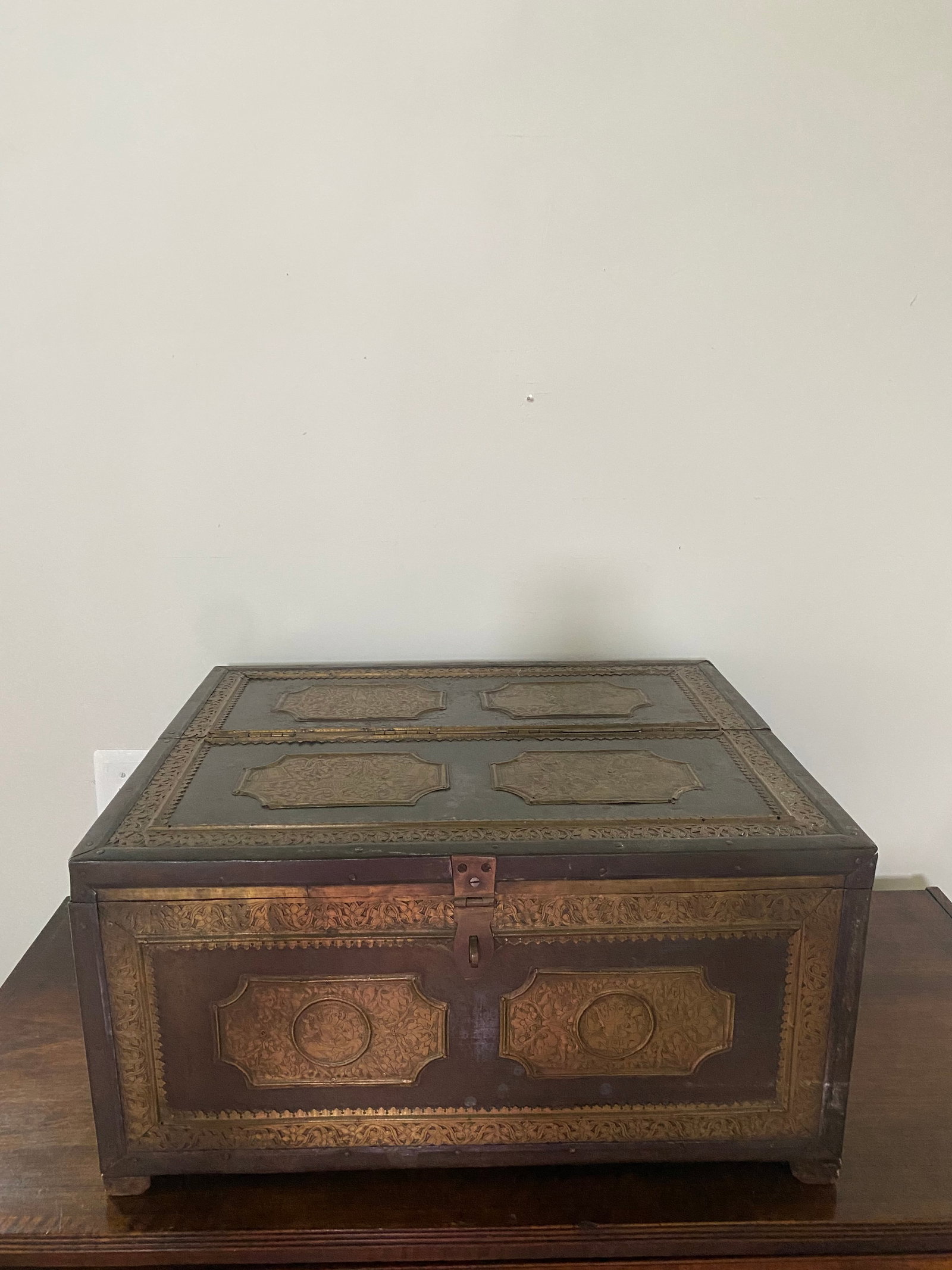 Antique Anglo Indian Brass Engraved Chest - 13
