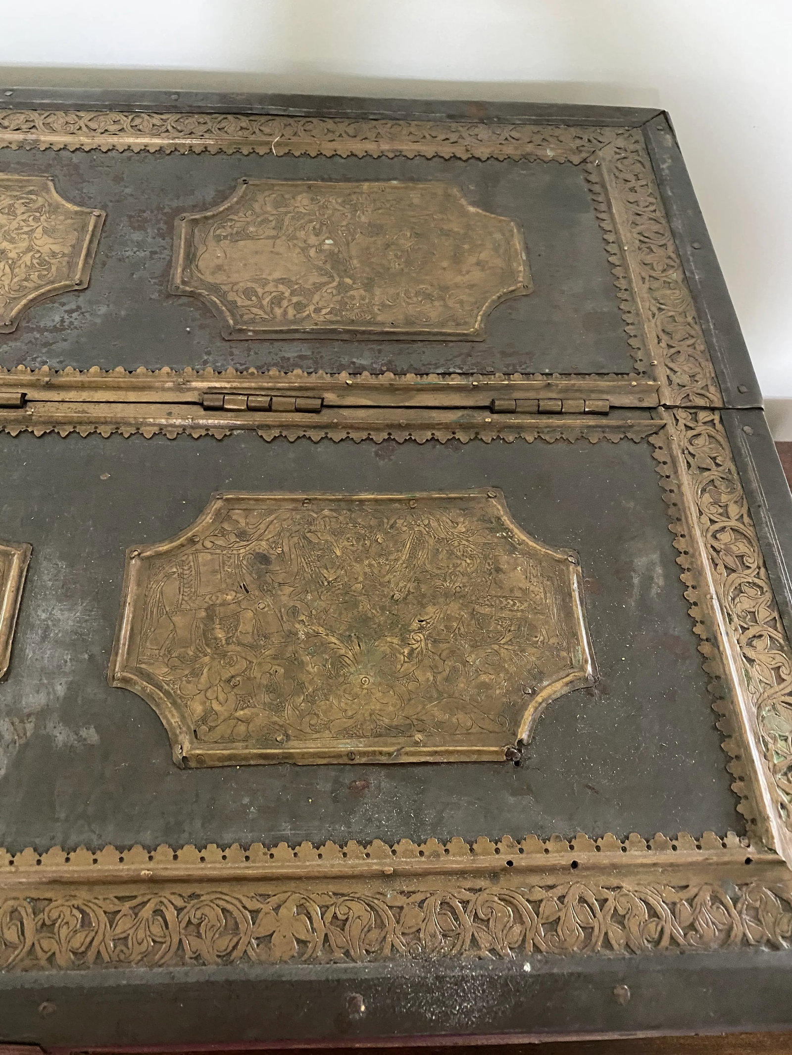 Antique Anglo Indian Brass Engraved Chest - 3